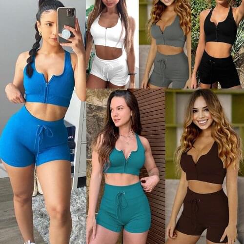 Seamless Sportswear Women Yoga Set High Waist Push Up Shorts Drawstring Zipper Crop Tops Running SportsSuit Fitness Tracksuits