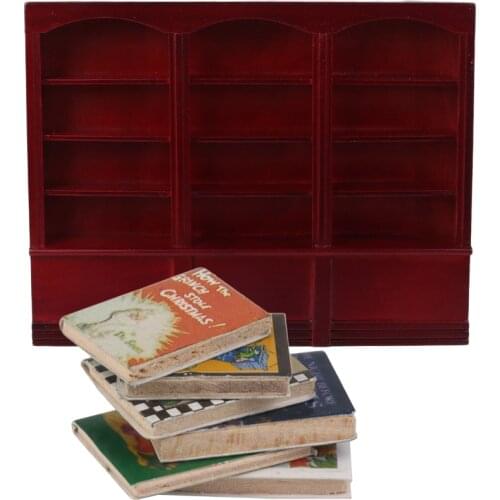 1:12 Doll House Miniatures Wooden Bookcase Bookshelf Books 6pcs Study Supplies Study Room Decor