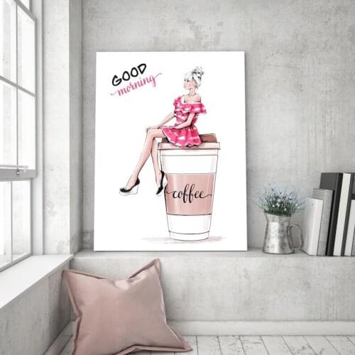 Home Decor Canves Painting Print Coffee and Sexy Women Fashion Girl Boss Trendy Wall Art Designer Wall Art