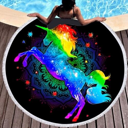 Unicorn Tassel Round Bath Towel Beach Towel Microfibre Travel Compressed Shower Bathroom Towels Bath Towels for Adults child
