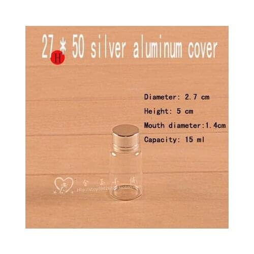Capacity 15ml (27*50mm) 200pcs/lot The new glass bottle with silvery aluminum cap , diameter 2.7 cm 5cm mouth diameter 1.4 cm