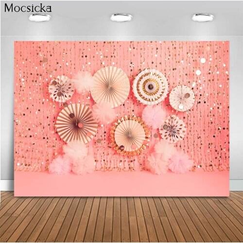 Baby shower background small umbrella pink background decoration style child portrait photo background photography banner