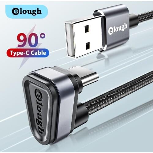 Elough USB Type C Cable For Samsung Xiaomi Poco X3 Phone Charging Cord 90 Elbow USB-C Cable Fast Phone Charger Type C Data Cable