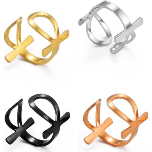 Anniyo Ankh Ring Women Girls African Egyptian Cross Charm Finger Ring Jewelry Stainless Steel Egypt Hieroglyphs Nile Key #249321