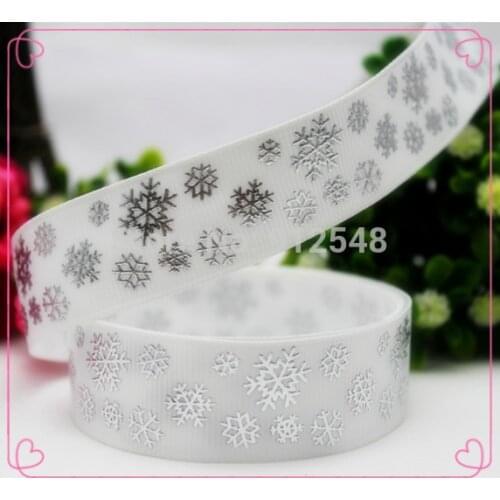 1410821,7/8 '' 22MM Christmas snowflake silver hot Printed grosgrain ribbon, DIY handmade materials, headwear accessories