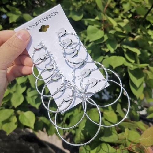 Lost Lady 5 Pairs/Set Round Circles Hoop Earrings for Women Geometric Metal Earrings Wholesale Jewelry Dropshipping Party Gifts