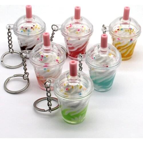 Fashion Ice Cream Coffee Key Chain Women Cute Creative Boba Bubble Drinks Keychain for Kids Girlfriend Key Pendant Trinkets Gift