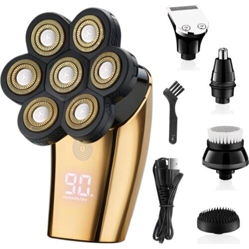 Facial grooming shaver rechargeable touch screen switch electric washable shaver for men body hair trimmer seven blade kit