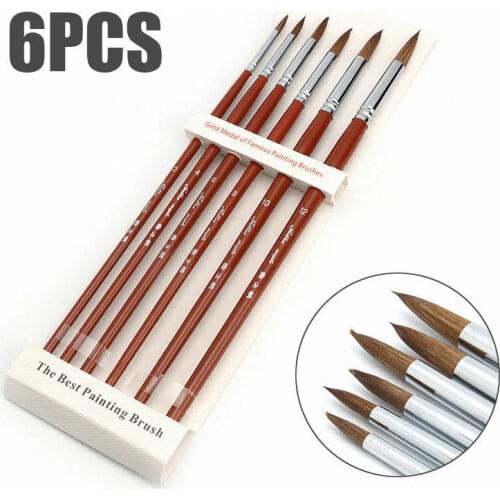 6Pcs For Kolinsky Sable Hair Acrylic Round Nail Art Paint Brush Set 2/4/6/8/10/12