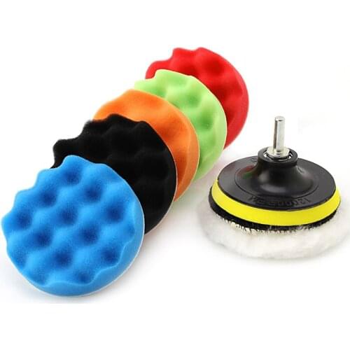 New 7Pc 3/4/5/6/7'' Car Polisher Polishing Waxing Buffing Woolen&Sponge Pads Kit