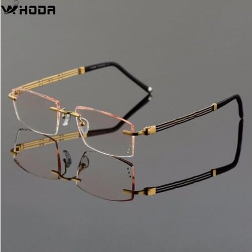 Pure β Titanium Mens Diamond Trimming Cutting Rimless Lens, Gradient Frameless Anti Blue Ray Myopia Glasses Frame F6637
