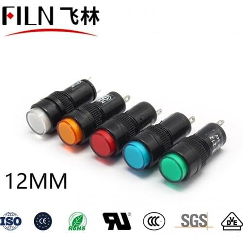 FILN Plastic thread 12mm 12v 6v 110v 220v led indicator light signal lamp red green blue pilot light