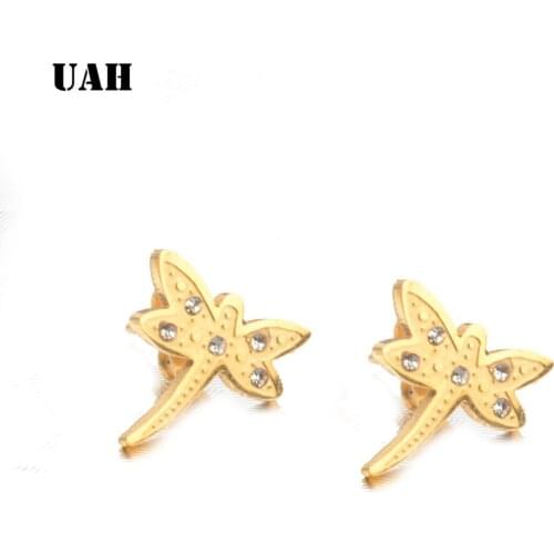 UAH Stainless Steel Prevent Allergy Dragonfly Stud Earrings for Women Girls Fashion Jewelry Pendientes