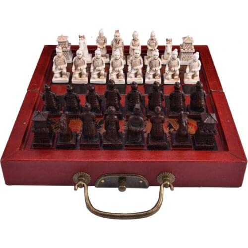 Terracotta Warriors Chess Retro Small Chess Set Dynasty Chinese Wooden Chessboard Puzzle Chess Board Game Birthday Gift