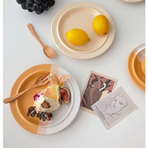 Plate Ceramic Korean Simple Tableware Round Plate For Household Dessert Breakfast Western Plates Cake Stand поднос