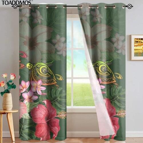 TOADDMOS Hawaii Sea Turtle Hibiscus Floral Design Curtains Premium Living Room Sunblind Decoration Bedroom Blackout Curtains