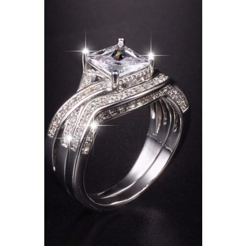 Vintage Stamp 10KT gold Plated Square Shape Princess Cut Simulated Diamond for Women CZ Stone Wedding Cocktail Ring Set SZ 5-10