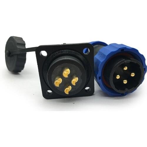 SD20 20mm 2/3/4/5/6/7/9 Pin 4P Square Flange Waterproof Aviation Connector Plastic Electrical Circular Plug Socket Straight IP68
