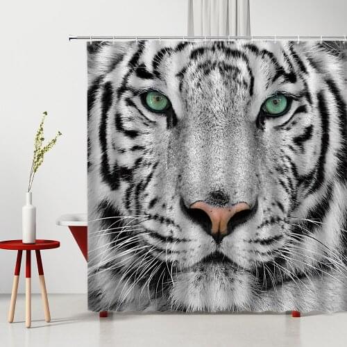 Animal Shower Curtain Wild Tiger Lion Bathtub Decoration Set 3D Printing Washable Polyester Fabric With Hooks Bathroom Curtains