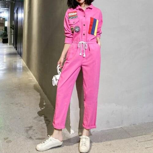 Spring Rompers Women Jumpsuit Long Sleeve Playsuit Casual Straight Cargo Pants Jumpsuit Women DrawstringBodysuit Loose Rompers