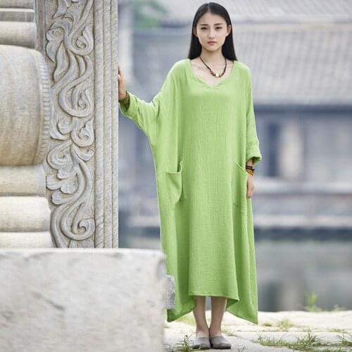 Women Summer Autumn Plus Size Simple Cotton Dress Ladies Retro Oversized Robe Dress Female 2020 Loose Dresses