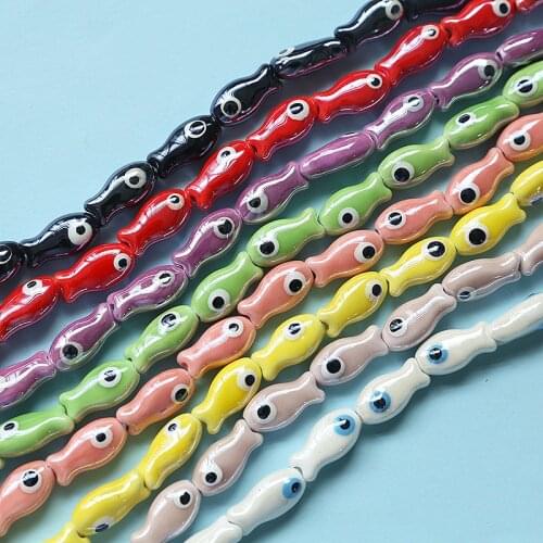 10pcs Evil Eye Small Fish Ceramic Beads 10x18mm DIY Loose Spacer Bead For Jewelry Making Bracelet Necklace Accessories