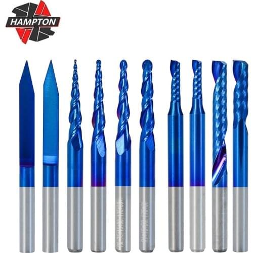 10pcs/set Micro End Mill 3.175mm Shank Solid Carbide Engraving Bit Woodworking Router Bit Nano