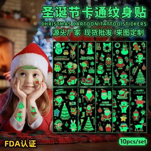 10pcs Tattoo Stickers Luminous Child Kid Temporary Tattoos Glow Paste for Children Body Art Christmas Luminous Tattoo Sticker