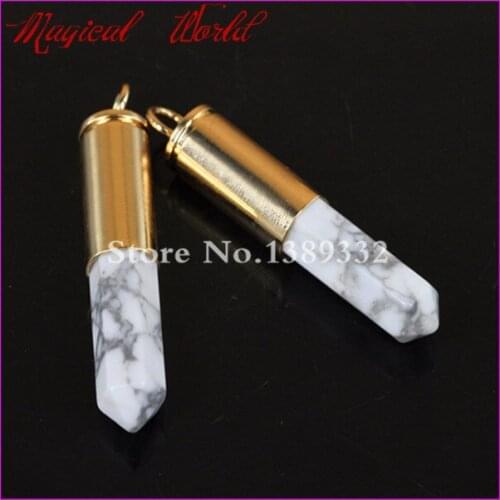 2Pc White Howlite Gems Point Bullet Pendant Hexagon Quartz Druzy Pendant Real Casing Pendant