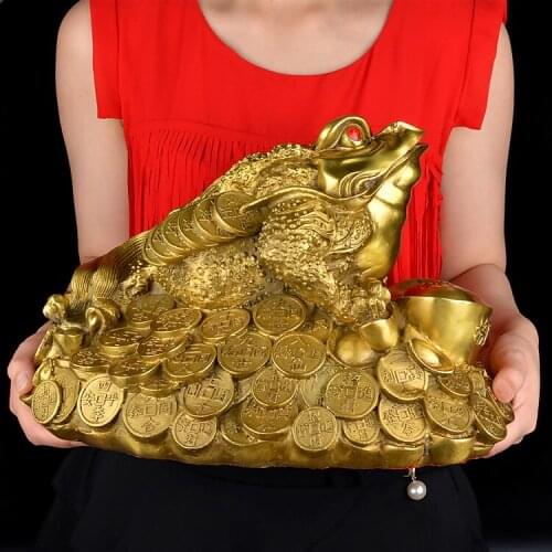 33 CM LARGE # OFFICE HOME business company efficacious Mascot Talisman Money Drawing GOLD Jin Chan copper FENG SHUI statue