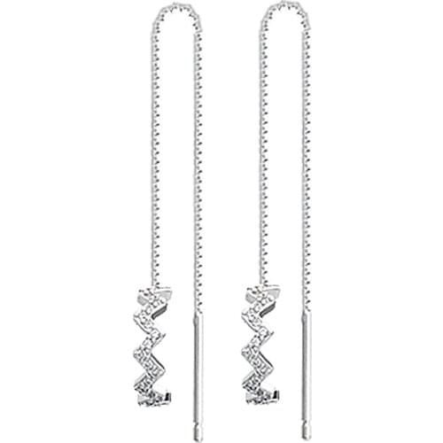 5 Pairs/Lot Fashion Long Tassel Drop Earrings For Woman, Shiny Gem-studded Long Earrings Geometric Wave Shape Dangle Earring