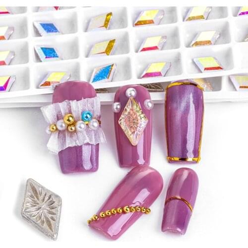 6x10mm Hollow Bottom Glue On Nails Rhinestones Rhombus Shape Carving Craft Crystal Stones High Quality K9 Glass Strass