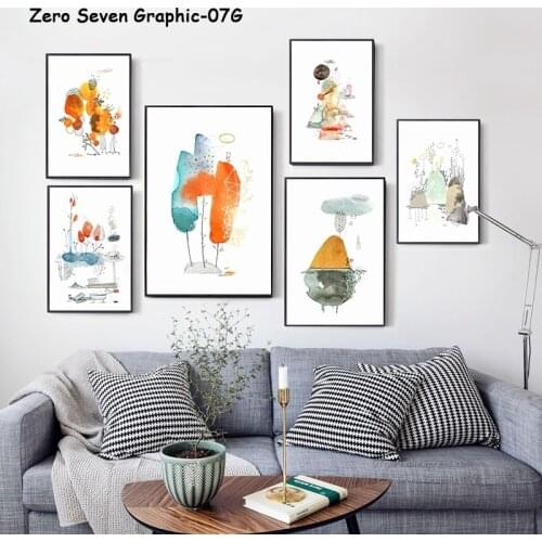 Abstract Cartoon Watercolor Heart Bird Hill House Canvas Painting Poster And Print Living Room Wall Art Picture Home Decoration