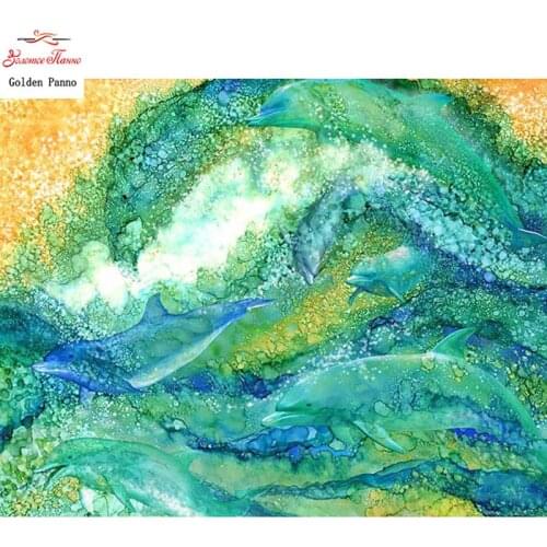 5D DIY diamond painting full square cross stitch wave dolphins abstract embroidery diamond mosaic accessories dropshipping