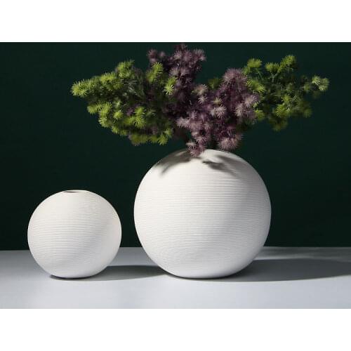 White ball shape flower vase ceramic pot artifical flowers holder home office entrance shelf decoration round 13 & 18cm size