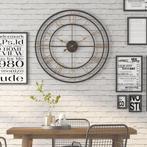 Large Wall Clock Retro European Style Wall Watch Household Bedroom Iron Art Clock Wall Decor Black Frame Big Watches 60cm