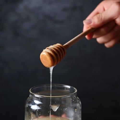 50pcs/set Household Wooden Mini Honey Dipper Jar Dispensing Coffee Milk Tea Stirring Stick Creative Honey Bee Stirring Stick