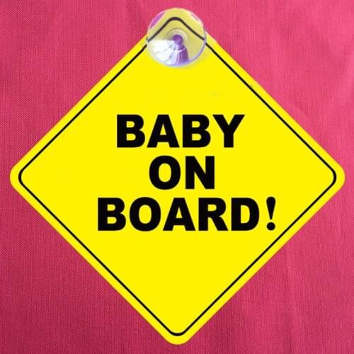BABY ON BOARD Safety Car Window Suction Cup Stroller Yellow Reflective Warning Sign Sticker