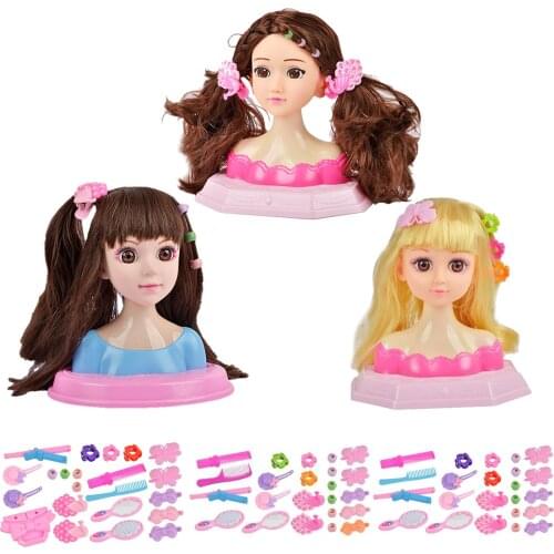 Kids Fashion Toy Children Makeup Pretend Playset Styling Head Doll Hairstyle Beauty Game With Hair Dryer Birthday Gift