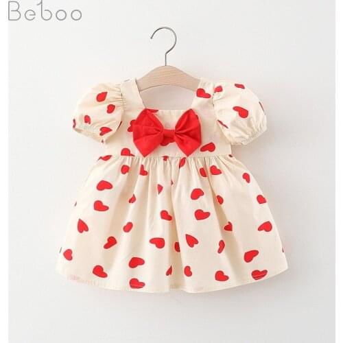 Kids Clothes 2021 Summer New Baby Girls French Bubble Sleeve Princess Dress Fashion Korean Short Sleeve Floral Cotton Dresses