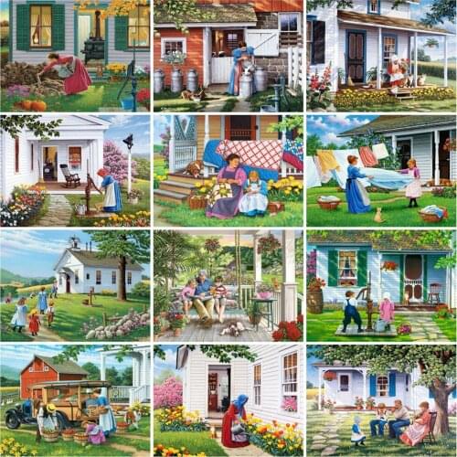 HUACAN Paint By Number House Landscape Kits Home Decoration Pictures Painting By Number Family HandPainted Art Gift