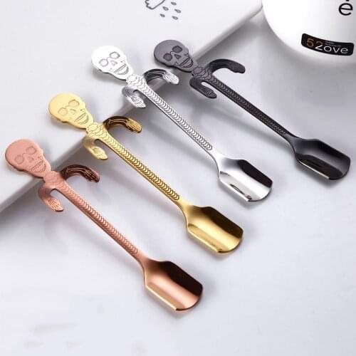 Skull Coffee Spoon 304 Stainless Steel Stirring Spoon Teaspoon Tea Spoon Dessert Spoon Long Handle Tableware Coffee Accessories