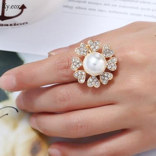 Simulated Pearl Rings For Women r With CZ stone Wedding Engagement Band Ring