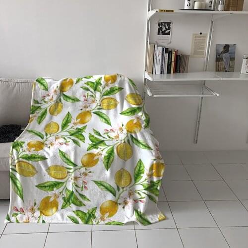Lemon Texture Watercolor Art Throw Blanket For Sofa Warm Blanket On Bed Home Bedspread Travel Fleece Blanket