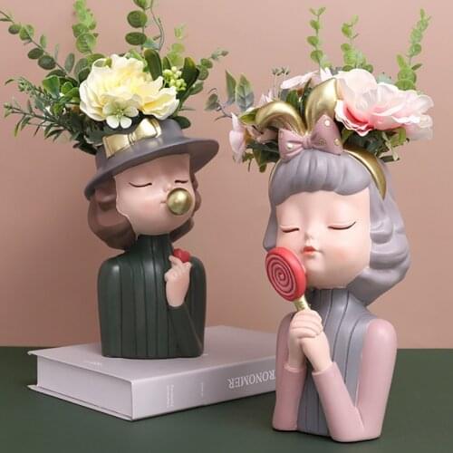 Cute Girl Blowing Bubbles Succulent Flowerpot Resin Flower Pot Creative Potted Plants For Home Living Room Tabletop Decoration