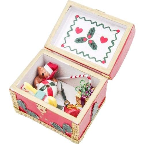 Odoria 1:12 Miniature Wooden Vintage Chest with Gift Storage Box Room Home Christmas Set Dollhouse Accessories Doll House Decor