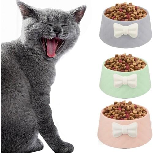 Pet Dog Feeding Food Bowl Puppy Bowknot Decor Feeder Bowls Prevent Obesity Dogs Supplies