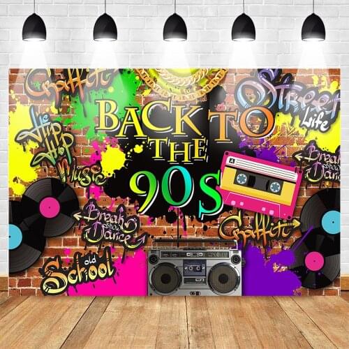 Mehofoto Back to 90s Themed Party Backdrop Graffiti Hip Hop Music Party Photo Background Old School Brick Wall Break Backdrop