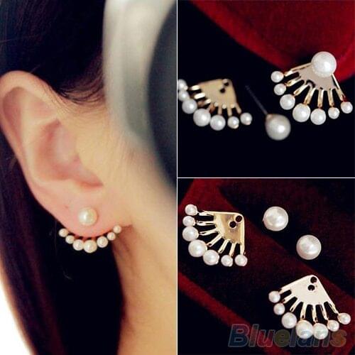 Fashion Front & Back Earrings Pearl Ear Earbobs Ear Clips Studs earrings for women 1SKI