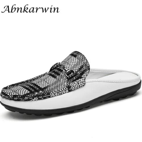 Summer Men Fashion Genuine Leather Half Shoes Slip On Moccasins Homme Casual Italian Style Dropshipping Store 2021 Best Selling